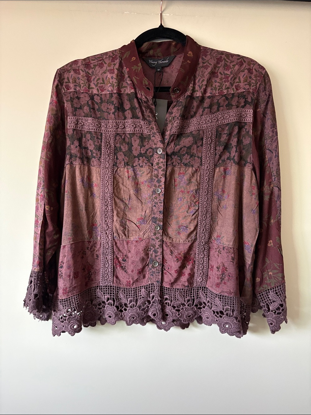 Young Threads Button-Down Blouse in Brown and Mauve